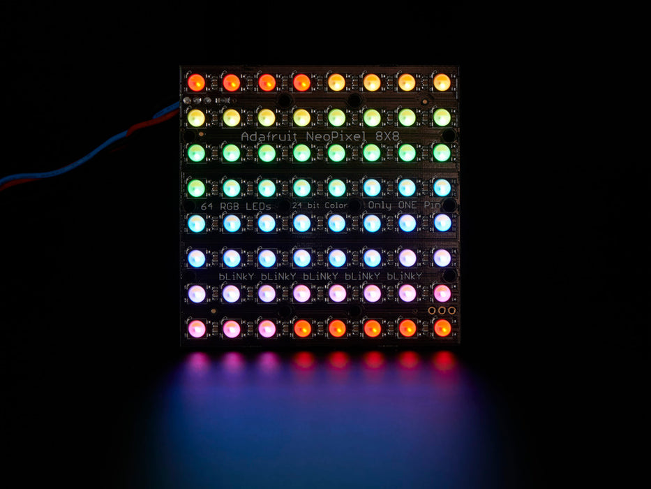 Adafruit NeoPixel NeoMatrix 8x8 - 64 RGBW LED Pixel Matrix lit up rainbow and white