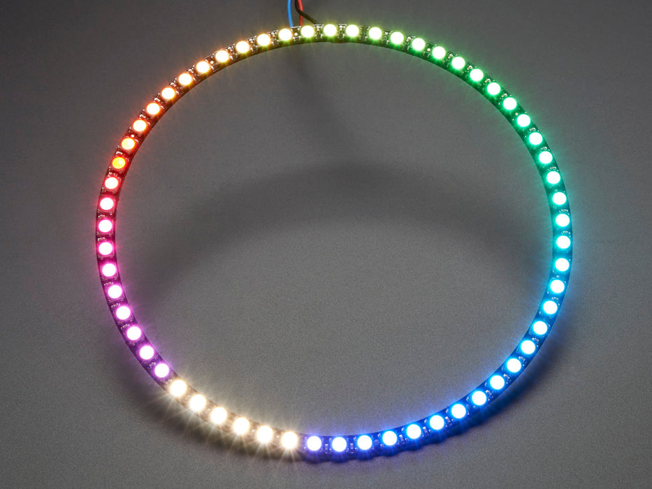 NeoPixel Ring with 60 x 5050 RGBW LEDs lighting up rainbow and white