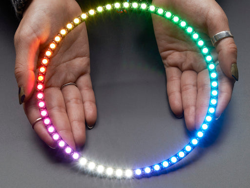 NeoPixel Ring with 60 x 5050 RGBW LEDs lighting up rainbow and white