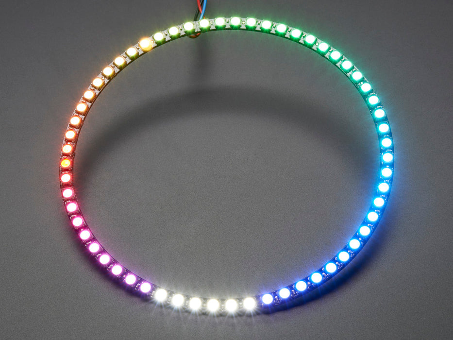 NeoPixel Ring with 60 x 5050 RGBW LEDs lighting up rainbow and white