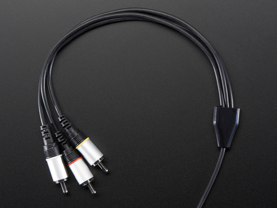 Angled shot of a A/V and RCA (Composite Video, Audio) Cable for Raspberry Pi.