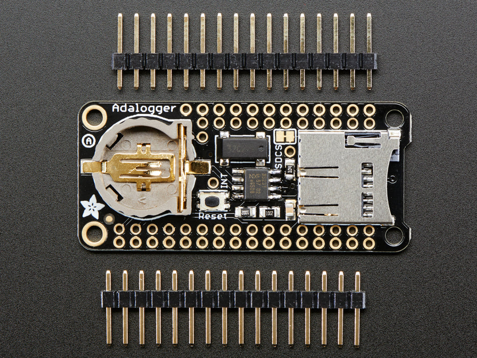 Adalogger FeatherWing with Real time clock and SD card slot.