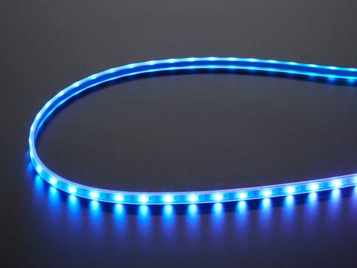 Adafruit NeoPixel Digital RGB LED Strip with all the LEDs lighting in a rainbow pattern.