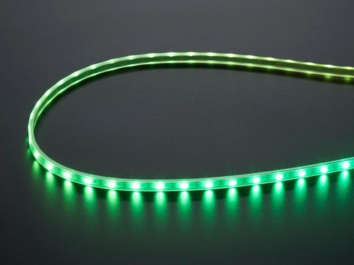 Adafruit NeoPixel Digital RGB LED Strip with all the LEDs lighting in a rainbow pattern.