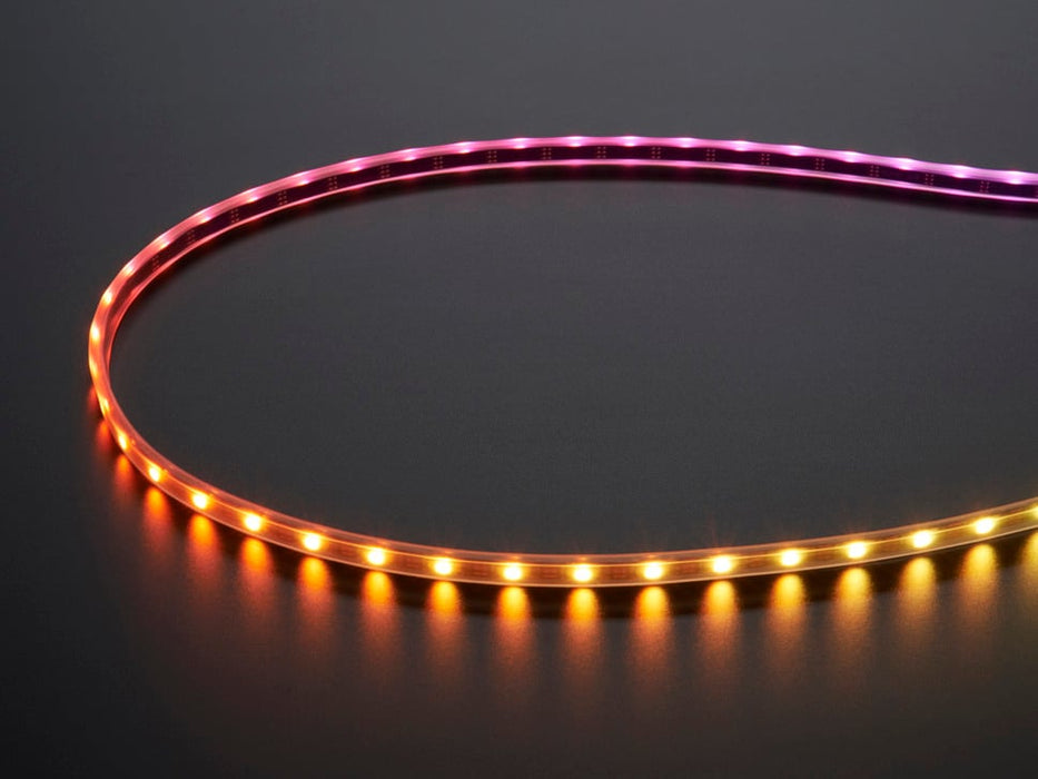 Video of an Adafruit NeoPixel Digital RGB LED Strip with all the LEDs illuminating various colors. 