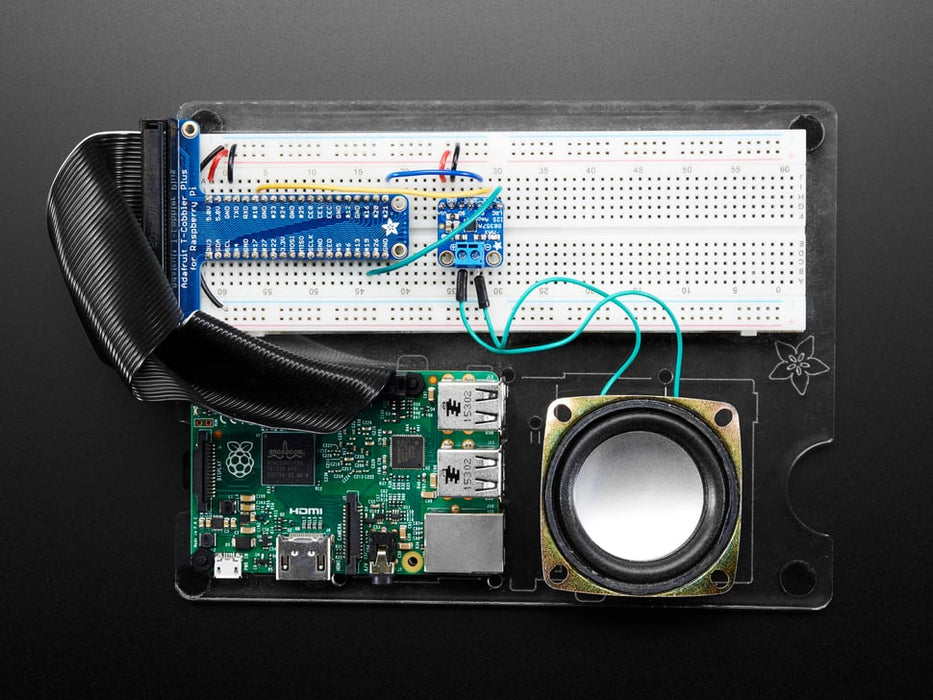 Angled shot of a Adafruit I2S 3W Class D Amplifier Breakout.