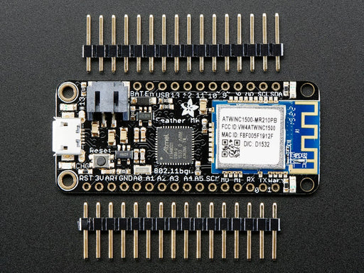 Angled shot of rectangular microcontroller.