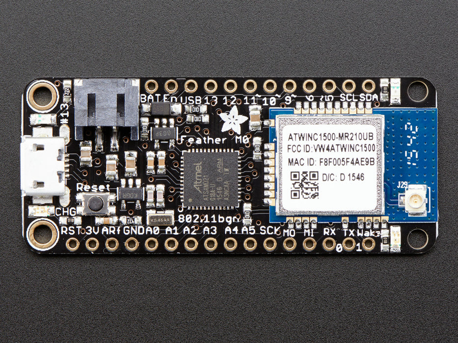 Angled shot of rectangular microcontroller.