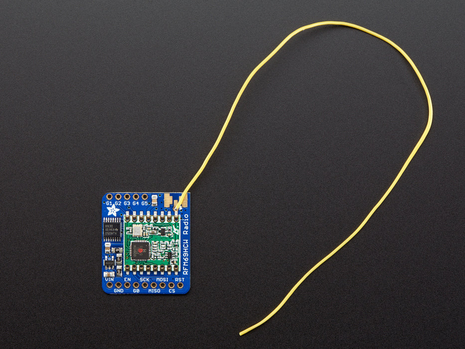 Angled shot of a Adafruit RFM69HCW Transceiver Radio Breakout.