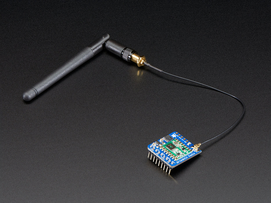 Angled shot of a Adafruit RFM69HCW Transceiver Radio Breakout - 433 MHz. 