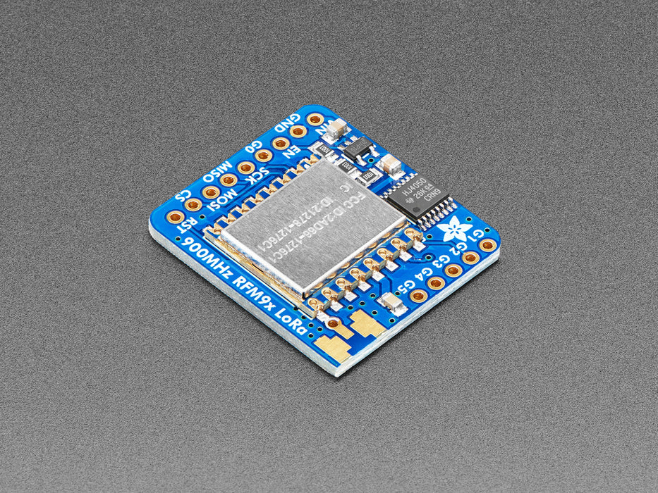 Angled shot of a Adafruit RFM95W LoRa Radio Transceiver Breakout.