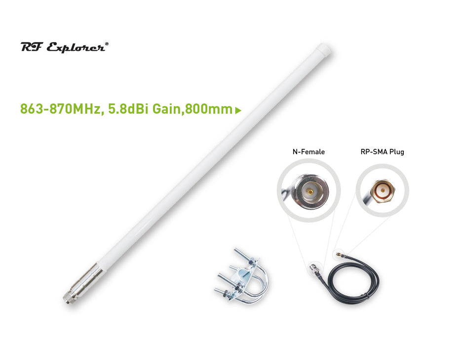 LoRa Fiberglass Antenna Kit For Helium; 863-870MHz; 5.8dBi; 800mm; RF Explorer RFELA-2/58X