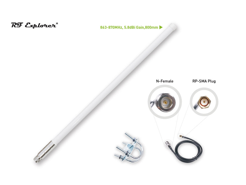 LoRa Fiberglass Antenna Kit For Helium; 863-870MHz; 5.8dBi; 800mm; RF Explorer RFELA-2/58X