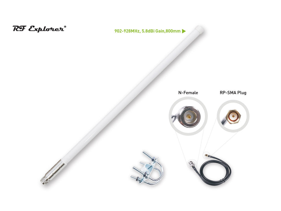 LoRa Fiberglass Antenna Kit For Helium; 902-928MHz; 5.8dBi; 800mm; RF Explorer RFELA-3/58X