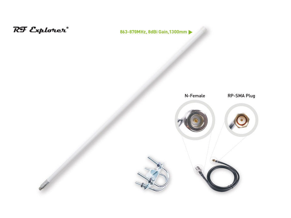 LoRa Fiberglass Antenna Kit; 863-870MHz; 8dBi; 1300mm; RF Explorer RFELA-4/88X