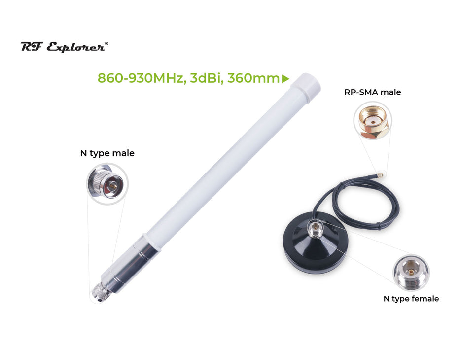 LoRa Fiberglass Antenna Kit with base; 860-930MHz-3dBi-360mm; RFELA-1/389