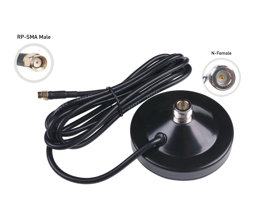 Fiberglass Antenna Magnetic Base; N Female to RP-SMA male - CFD200 2m Cable - Black