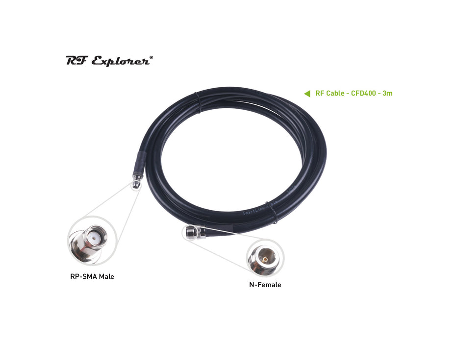 RF Cable; N Female to RP-SMA Male-CFD400-Black-3m; For SenseCAP M1 Indoor Gateway and Fiberglass Antenna