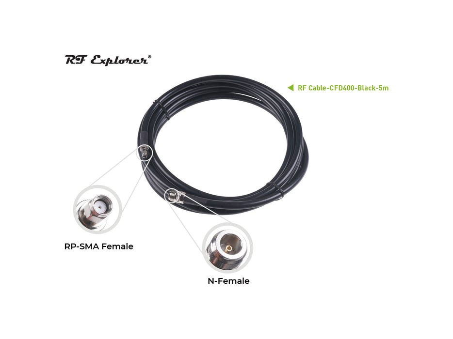 RF Cable; N Female to RP-SMA Male-CFD400-Black-5m; For SenseCAP M1 Indoor Gateway and Fiberglass Antenna