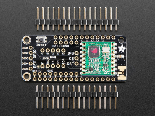 Angled shot of a Adafruit Radio FeatherWing - RFM69HCW 433MHz - RadioFruit. 