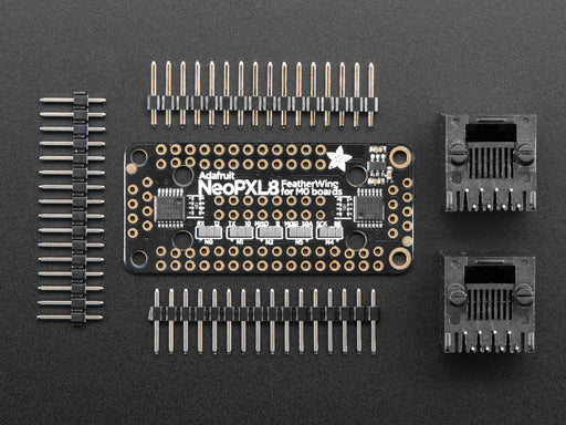 Video of a Adafruit NeoPXL8 FeatherWing for Feather M0 - 8 x DMA NeoPixels powering multiple LED strips.