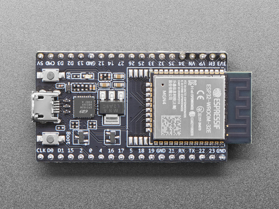 Angled shot of a Espressif ESP32 Development Board.