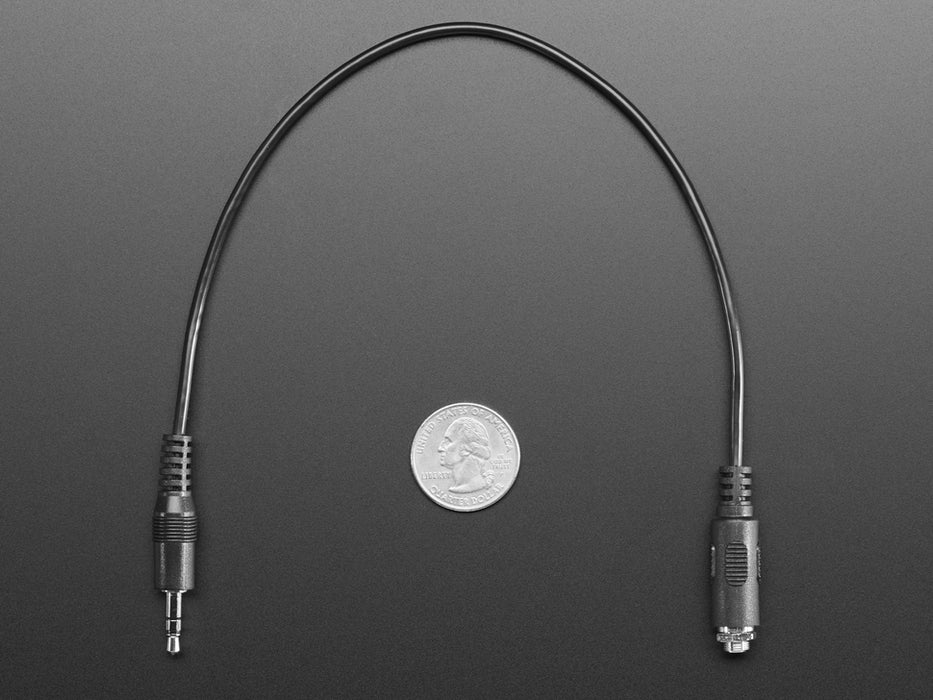 Angled shot of a Panel Mount Stereo Audio Extension Cable - 1/8" / 3.5mm. 