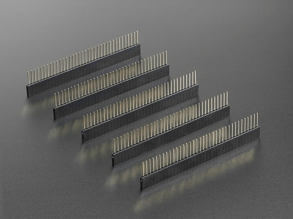 Angled shot of 5 36-pin headers upright. 