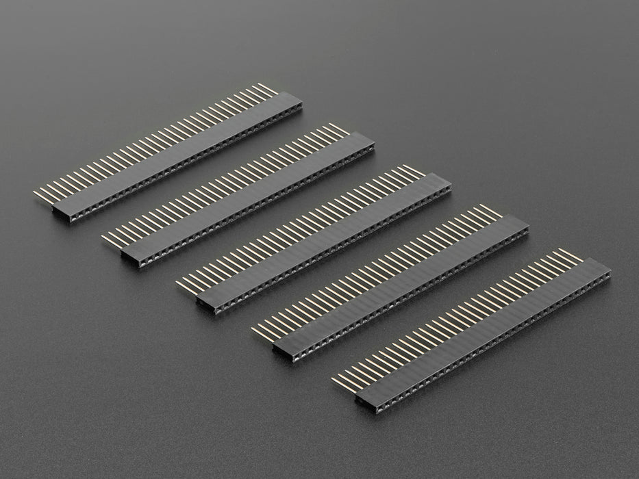 Angled shot of 5 36-pin headers upright. 