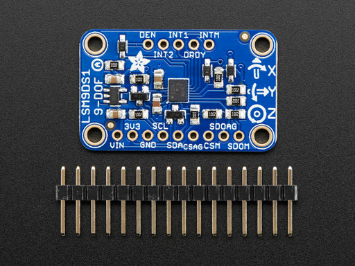 Angled shot of a Adafruit 9-DOF Accel/Mag/Gyro+Temp Breakout Board - LSM9DS1.