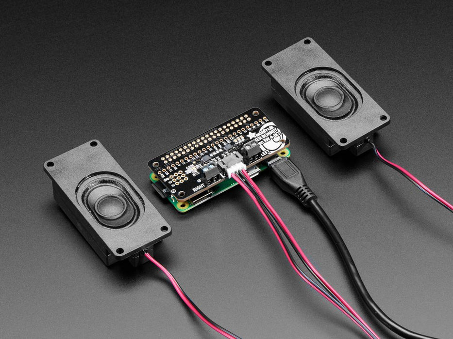 Angled shot of an assembled Stereo Bonnet Pack for Raspberry Pi Zero W - Includes Pi Zero W. 