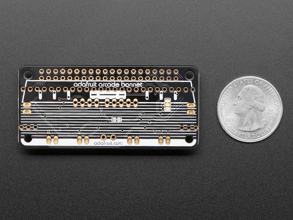 Front view of shot a Adafruit Arcade Bonnet for Raspberry Pi with JST Connectors, Mini Kit.
