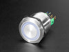 Video of 22mm rugged metal pushbutton with an RGB LED ring glowing rainbow colors.