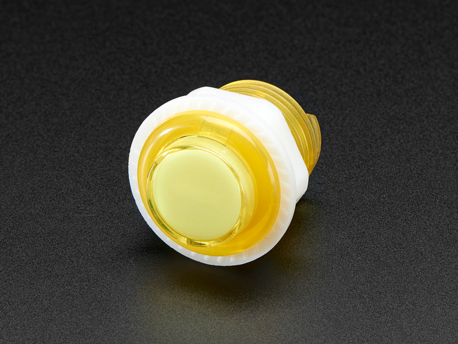 Video of 24mm mini translucent yellow LED arcade button flashing on and off.