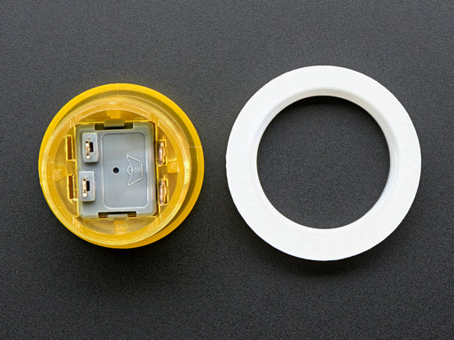 Video of 24mm mini translucent yellow LED arcade button flashing on and off.