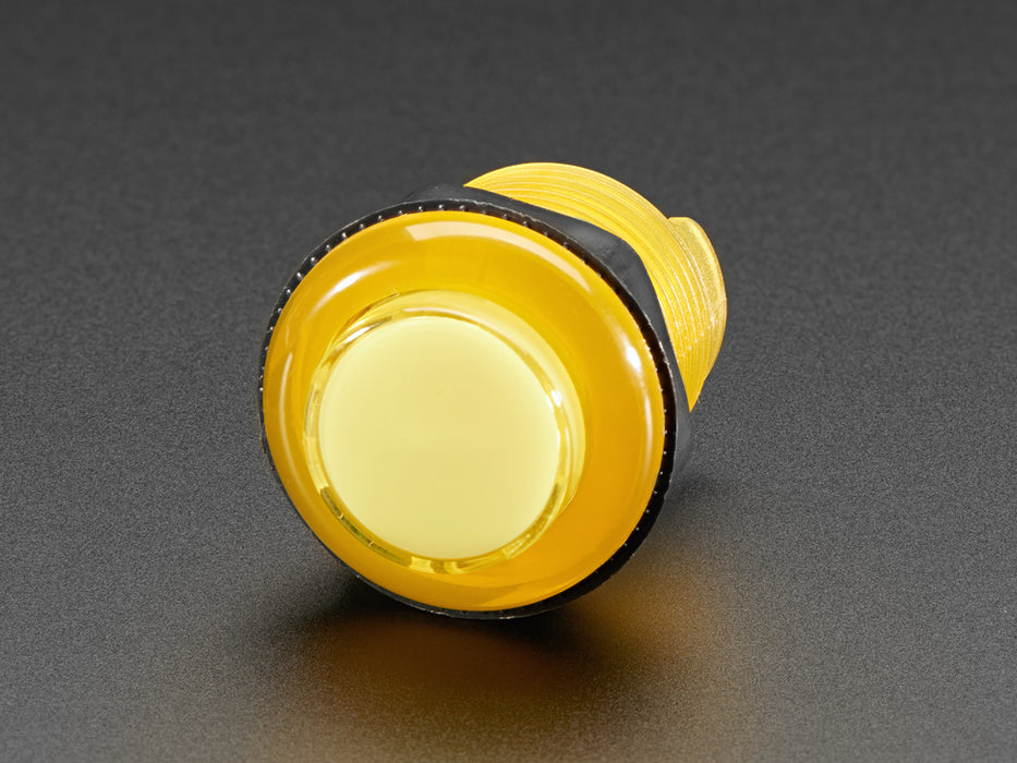 Video of 30mm translucent yellow LED arcade button flashing on and off.