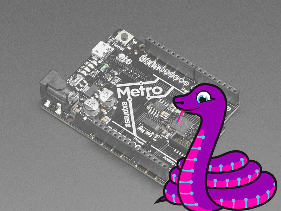 Angled shot of a Adafruit METRO M0 Express - designed for CircuitPython.