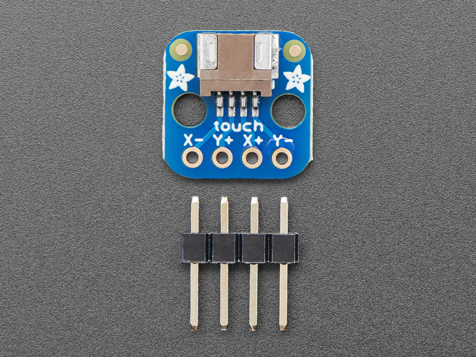 Angled shot of a small touchscreen breakout board.