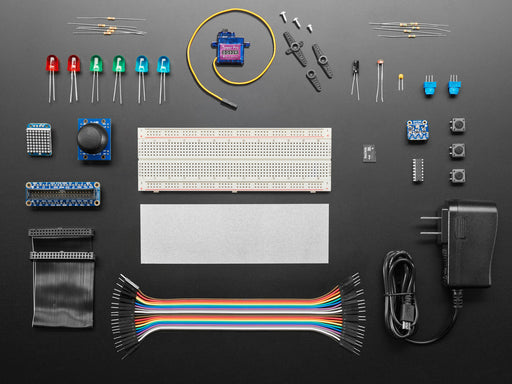 A collection of electronic parts included in kit.