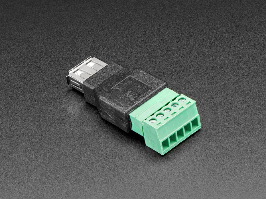 angled shot of USB-A Female Socket to 5-pin Terminal Block