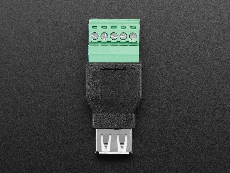 angled shot of USB-A Female Socket to 5-pin Terminal Block