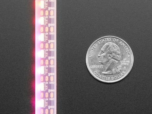 Top down view of a Adafruit NeoPixel Digital RGB 120 LED-per-meter strip.