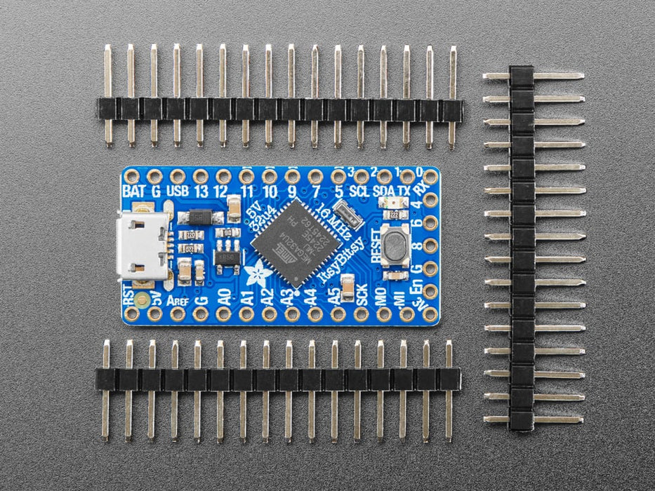 Angled shot of Adafruit ItsyBitsy 32u4 - 5V 16MHz. 