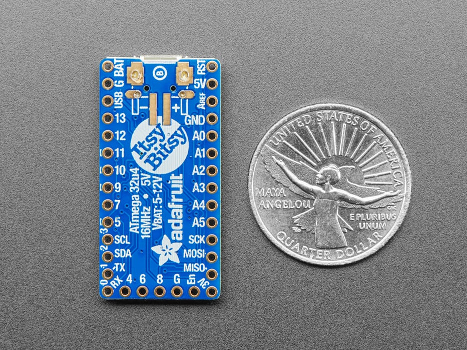 Angled shot of Adafruit ItsyBitsy 32u4 - 5V 16MHz. 