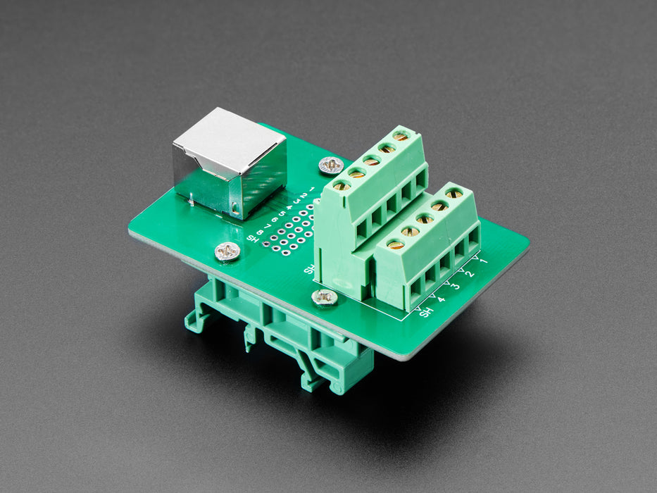 DIN Rail mountable RJ-45 To Terminal Block Adapter - Right Angle Jack.