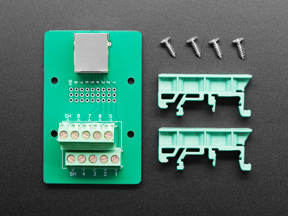 DIN Rail mountable RJ-45 To Terminal Block Adapter - Right Angle Jack.