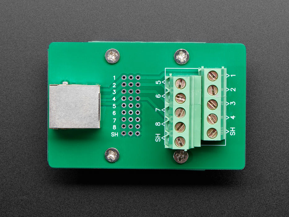 DIN Rail mountable RJ-45 To Terminal Block Adapter - Right Angle Jack.