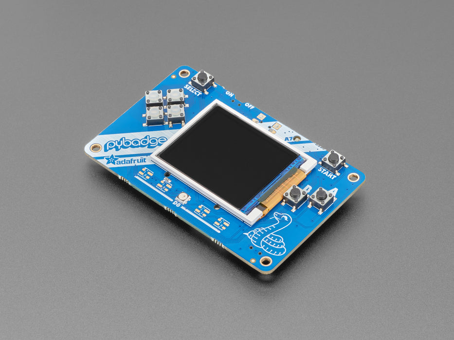 Angled Shot of Adafruit PyBadge - Low Cost. 