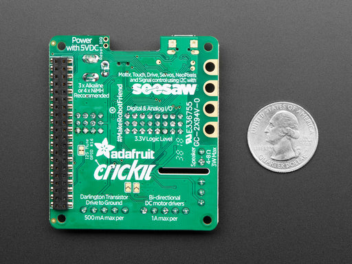 Adafruit CRICKIT HAT for Raspberry Pi connected to Add-ons. 