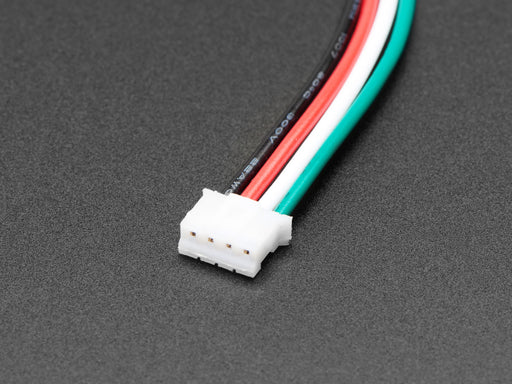 Angled shot of JST PH 4-pin Plug to Color Coded Alligator Clips Cable.